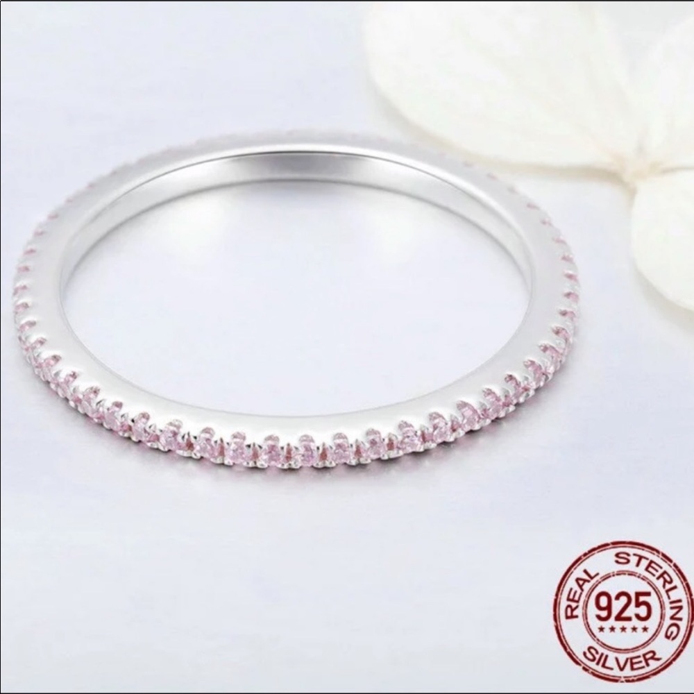 925 silver pink CZ stackable ring - Picture 2 of 8